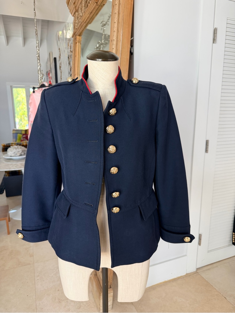 Burberry Navy Military-Style Blazer with Gold Buttons